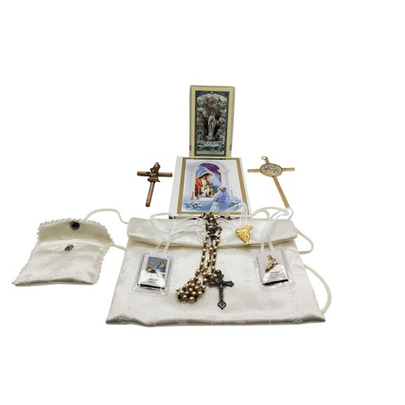 vintage catholic communion set with rosary . - Picture 1 of 3